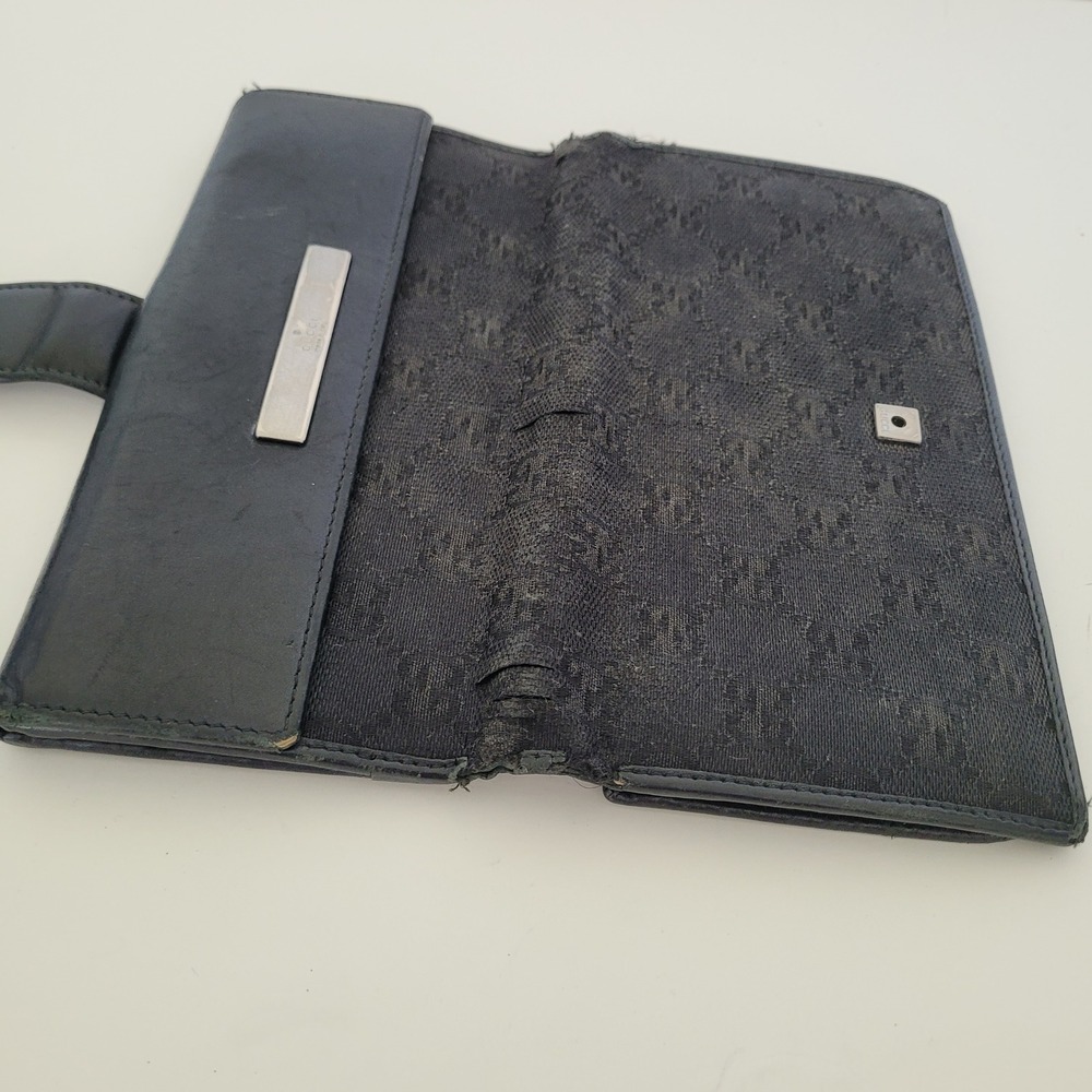 Gucci GG Monogram Long Wallet Black Canvas Leather Logo Bar 035-213313-2150 - Picture 7 of 15